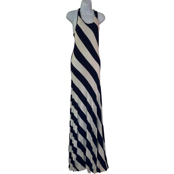 Striped Navy & White Racerback Maxi Dress 61i - Picture 1 of 5